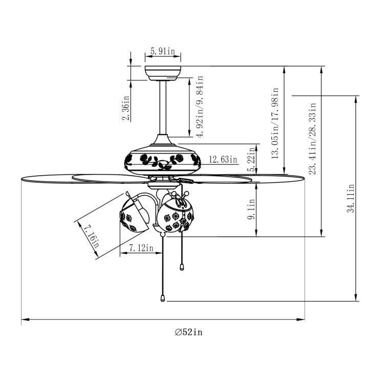 LazyLighting™ 52 Inch Kids Ceiling Fan with Pull Chain Control - Lazy Pro