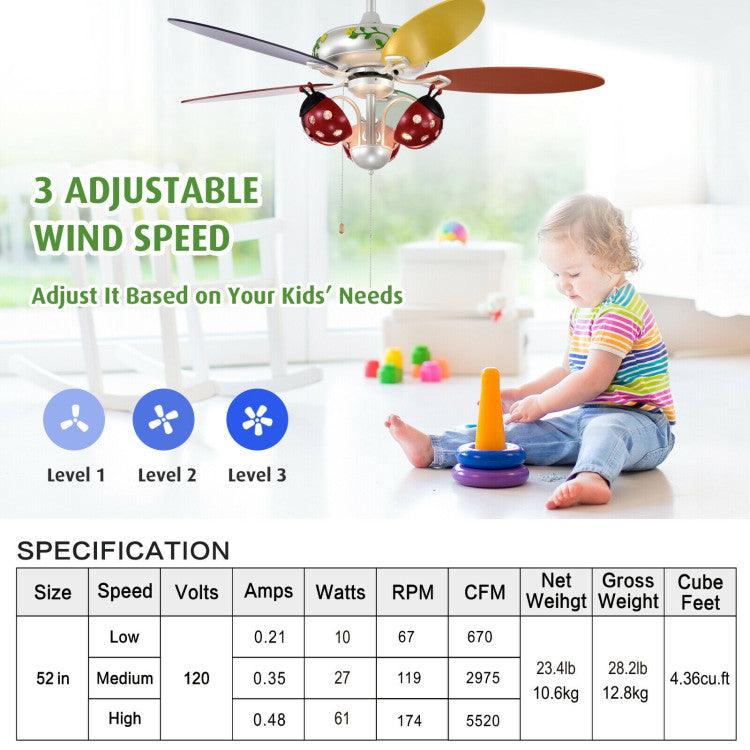 LazyLighting™ 52 Inch Kids Ceiling Fan with Pull Chain Control - Lazy Pro