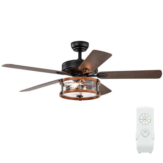 LazyLighting™ 52 Inch Retro Ceiling Fan Lamp with Glass Shade Reversible Blade Remote Control