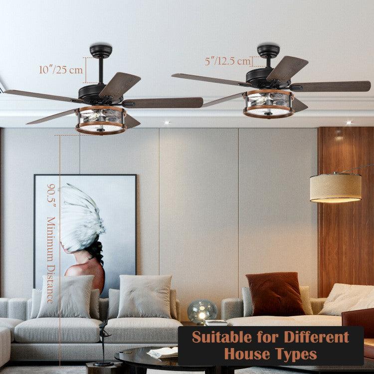 LazyLighting™ 52 Inch Retro Ceiling Fan Lamp with Glass Shade Reversible Blade Remote Control - Lazy Pro