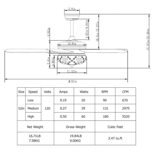 LazyLighting™ 52 Inches Ceiling Fan with Remote Control