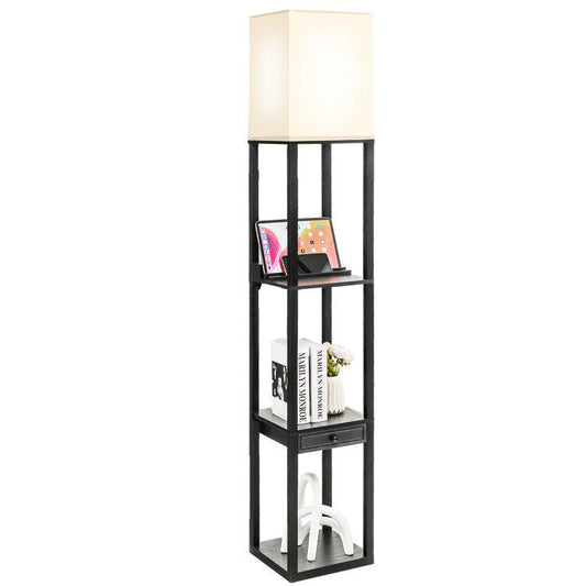 LazyLighting™ 63 Inch Modern Shelf Floor Lamp with Power Outlet and USB Port