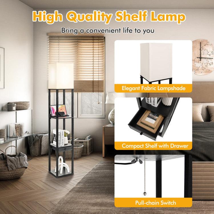 LazyLighting™ 63 Inch Modern Shelf Floor Lamp with Power Outlet and USB Port - Lazy Pro