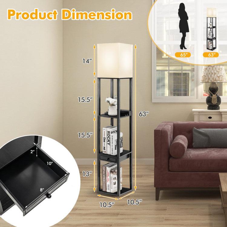 LazyLighting™ 63 Inch Modern Shelf Floor Lamp with Power Outlet and USB Port - Lazy Pro