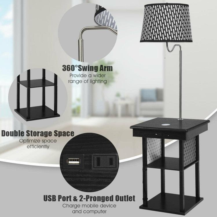 LazyLighting™ Floor Lamp Bedside Desk with USB Charging Ports Shelves - Lazy Pro