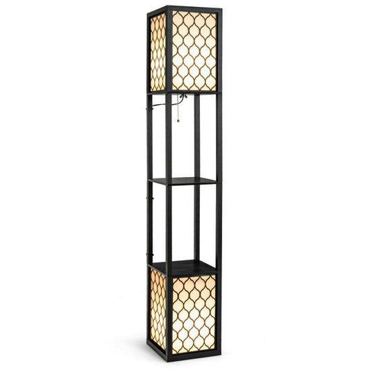 LazyLighting™ Modern Shelf Freestanding Floor Lamp with Double Lamp Pull Chain and Foot Switch