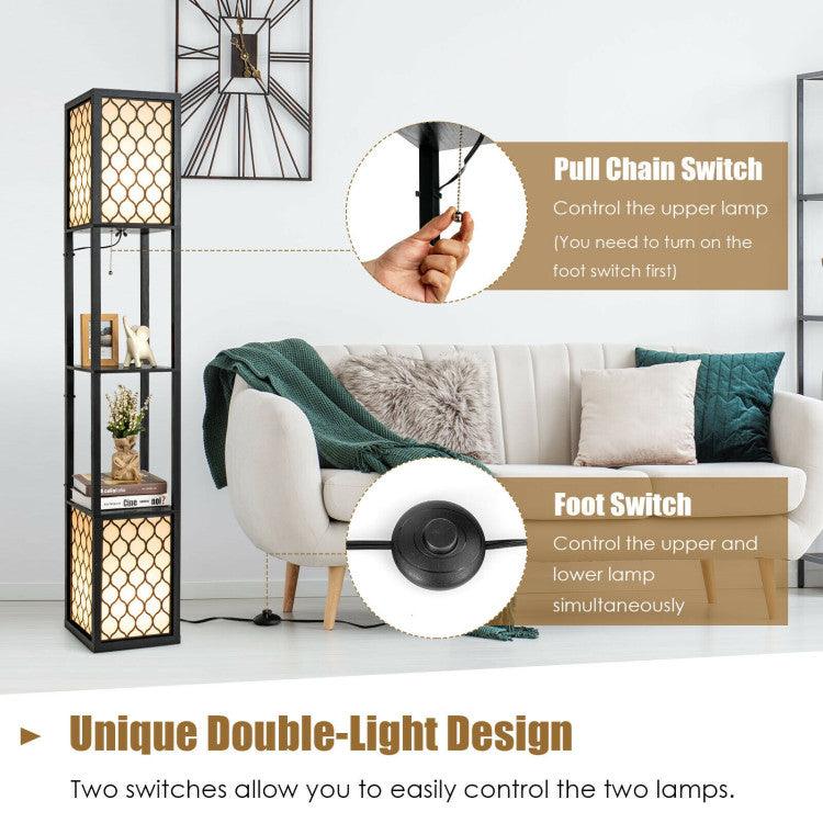 LazyLighting™ Modern Shelf Freestanding Floor Lamp with Double Lamp Pull Chain and Foot Switch - Lazy Pro