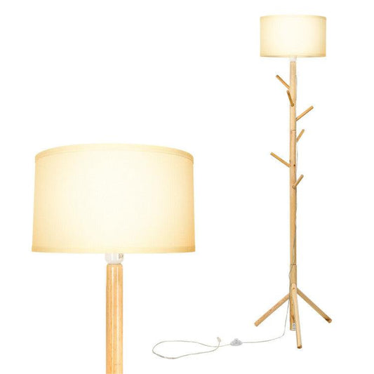 LazyLighting™ Multifunctional Wood Floor Light with 6 Hooks and E26 Lamp Holder