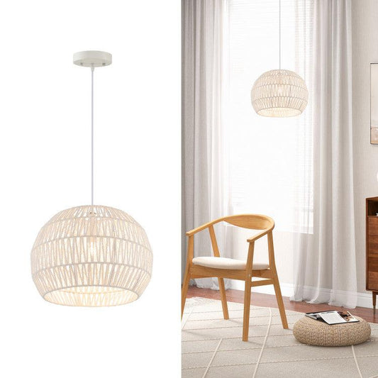 LazyLighting™ Round Farmhouse Rattan Pendant Lights with Adjustable Hanging Rope