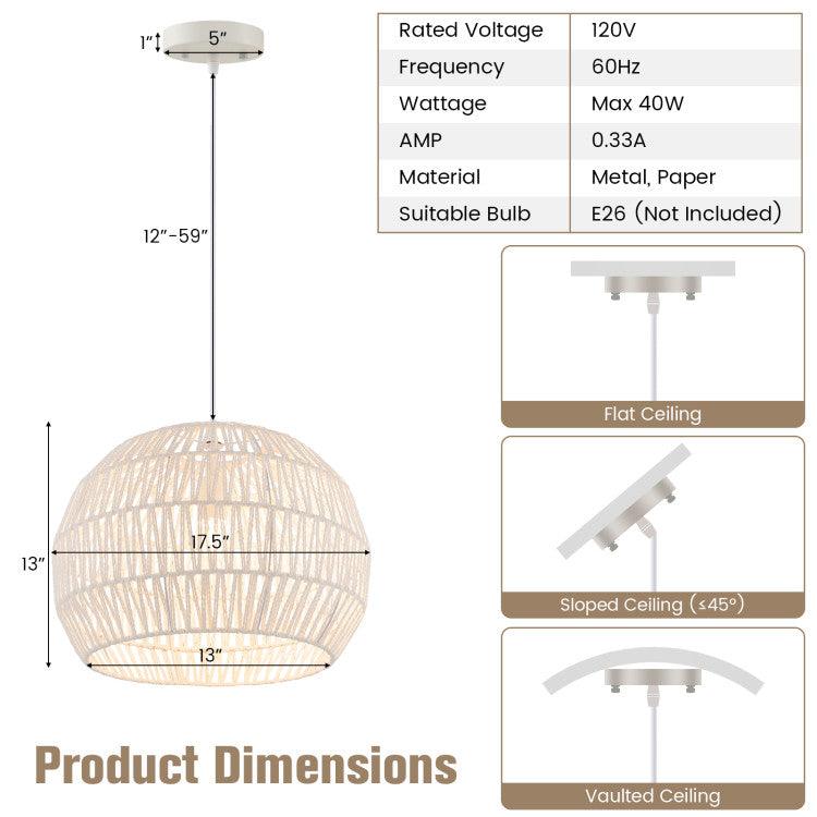 LazyLighting™ Round Farmhouse Rattan Pendant Lights with Adjustable Hanging Rope - Lazy Pro