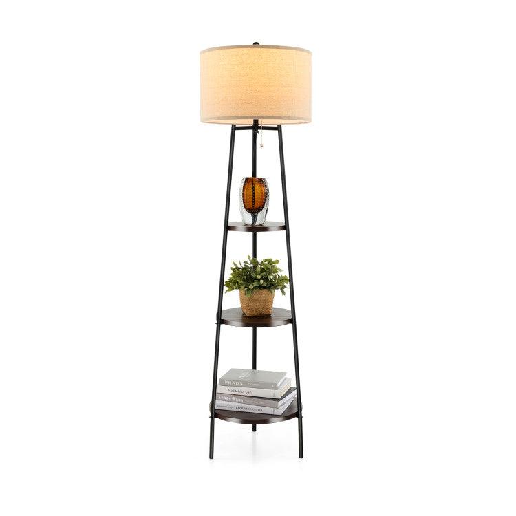 LazyLighting™ Shelf Floor Lamp with Storage Shelves and Linen Lampshade - Lazy Pro