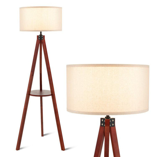 LazyLighting™ Tripod Floor Lamp Wood Standing Lamp with Flaxen Lamp Shade and E26 Lamp Base