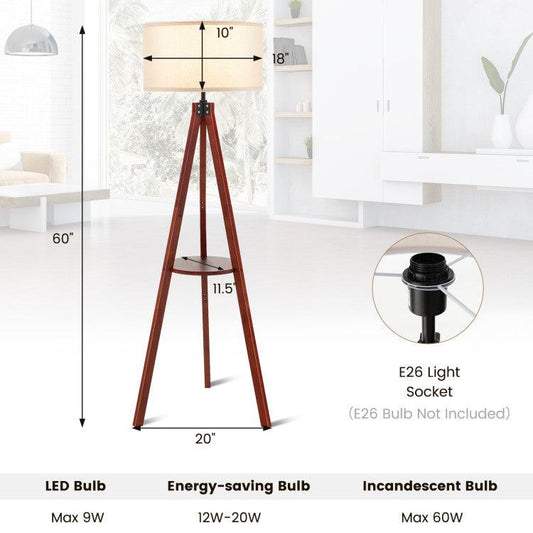 LazyLighting™ Tripod Floor Lamp Wood Standing Lamp with Flaxen Lamp Shade and E26 Lamp Base