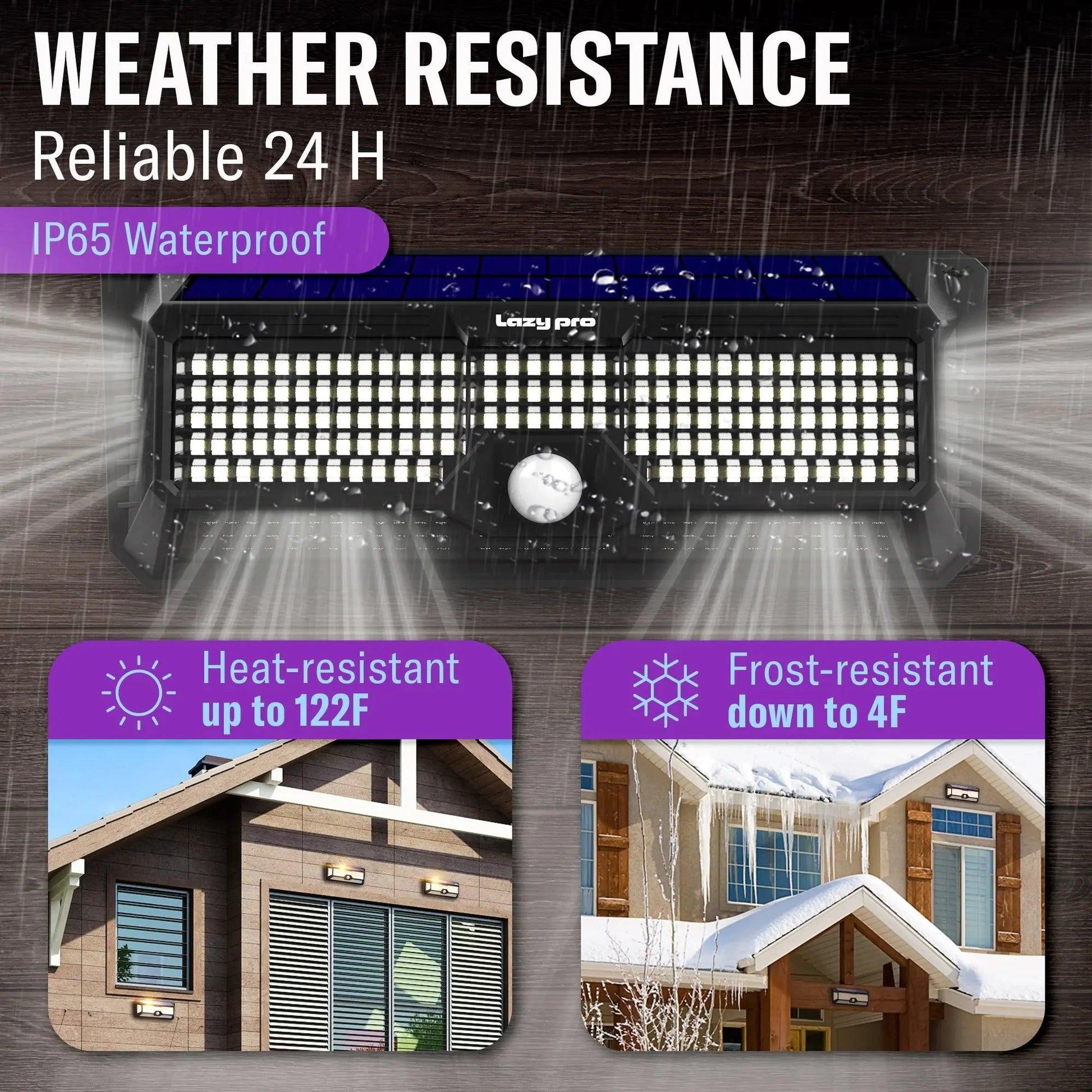 LazyLights B298 - Solar Flood Lights Outdoor with 298 Super-Bright LEDs, Motion Sensor, 2200 mAh battery - Lazy Pro