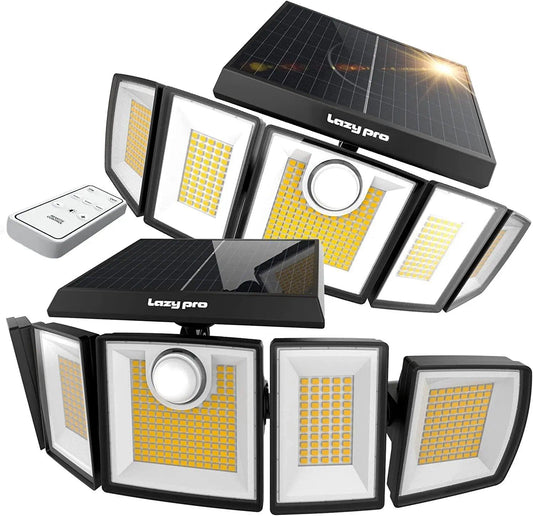 LazyLights i5 - Paquete de 2 luces de seguridad solares: sensor de movimiento, extrabrillante, fácil instalación (paquete de 2)