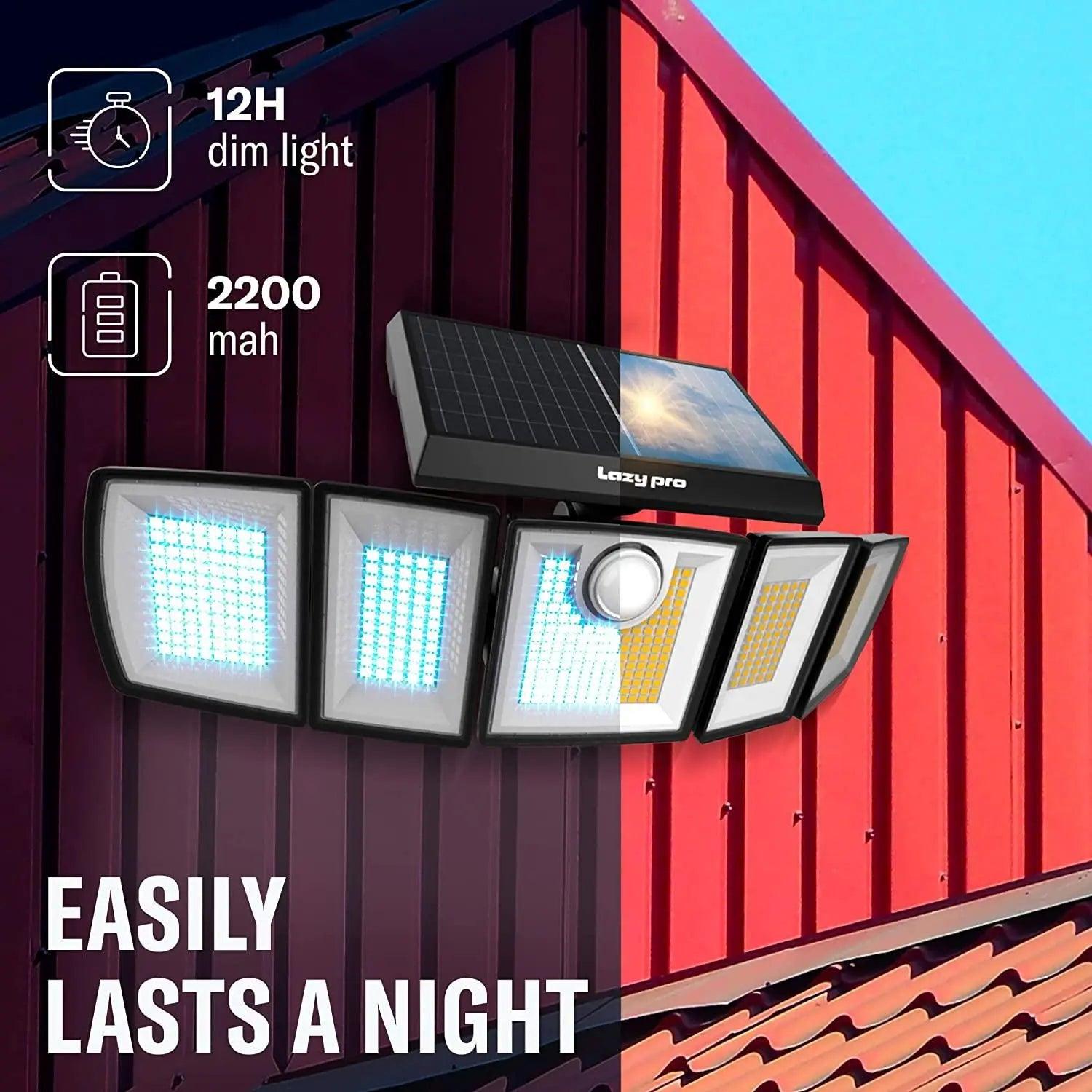 LazyLights i5 - Solar Security Lights: Motion Sensor, Extra-Bright - Lazy Pro