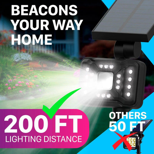 LazyLights Solar Landscape Spotlights 21 LEDs | 200ft Lighting Distance | 2-in-1 Wireless Outdoor Landscaping Lights White