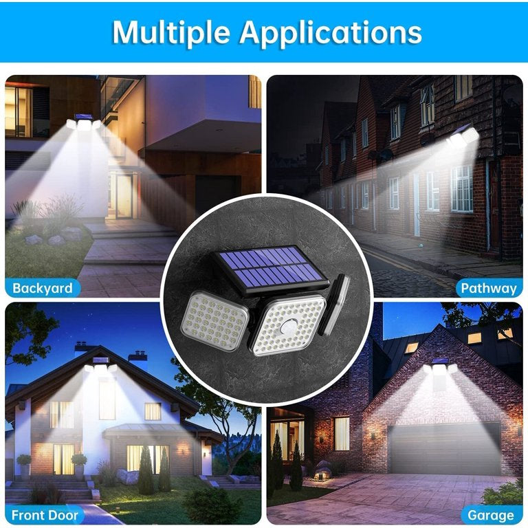 LAZYLIGHTS™ 112LED Solar Lights Outdoor, 3 Adjustable Heads, 270°Wide Angle, IP65 Waterproof, Black, 1Pack - Lazy Pro