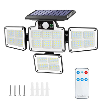 LAZYLIGHTS™ 216 LEDs Solar Outdoor Light Motion Sensor Security Flood Lamp Wall Wireless Solar Lamp with 3 Adjustable Heads IP65 Waterproof for Garden Patio Garage Pathway - Lazy Pro