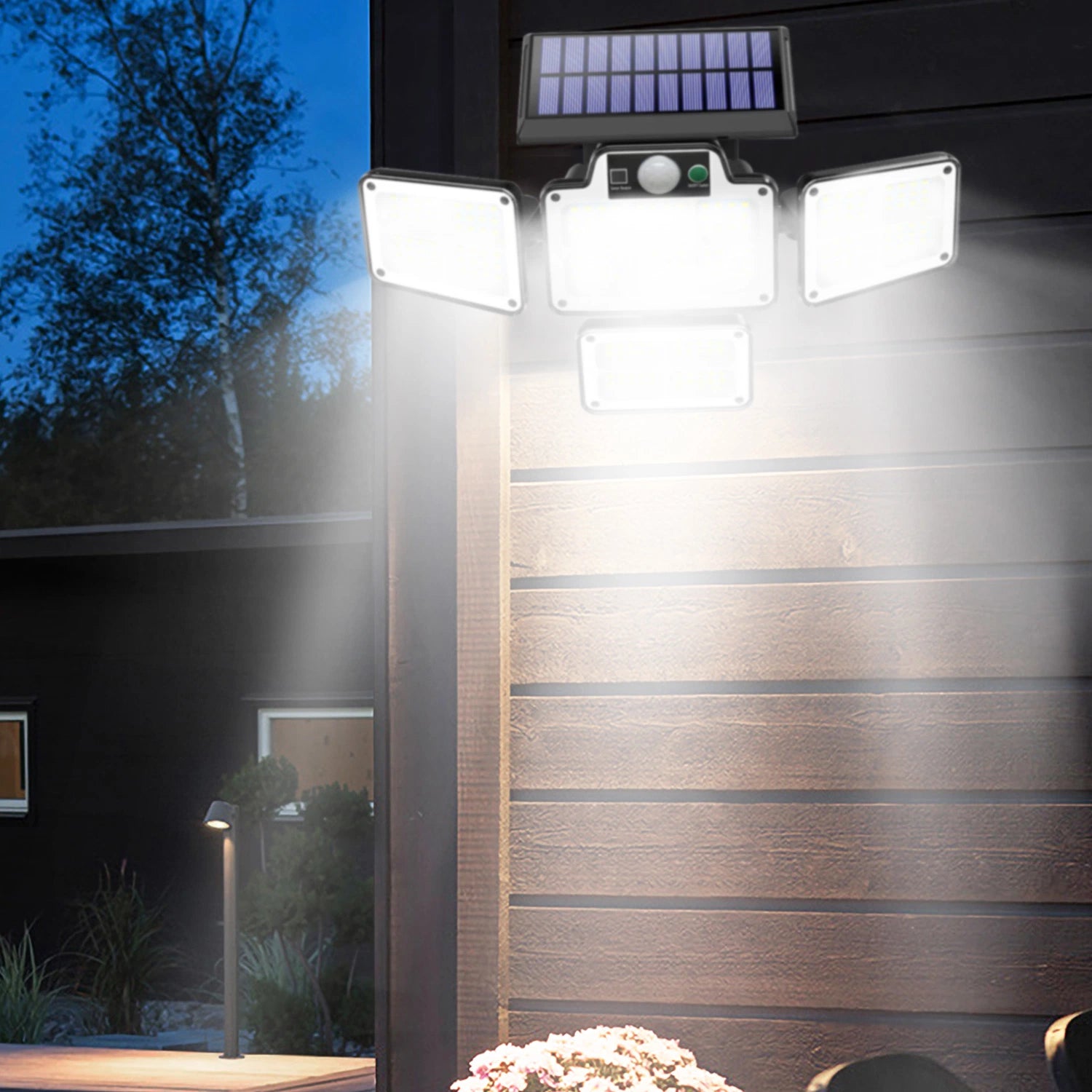 LAZYLIGHTS™ 216 LEDs Solar Outdoor Light Motion Sensor Security Flood Lamp Wall Wireless Solar Lamp with 3 Adjustable Heads IP65 Waterproof for Garden Patio Garage Pathway - Lazy Pro