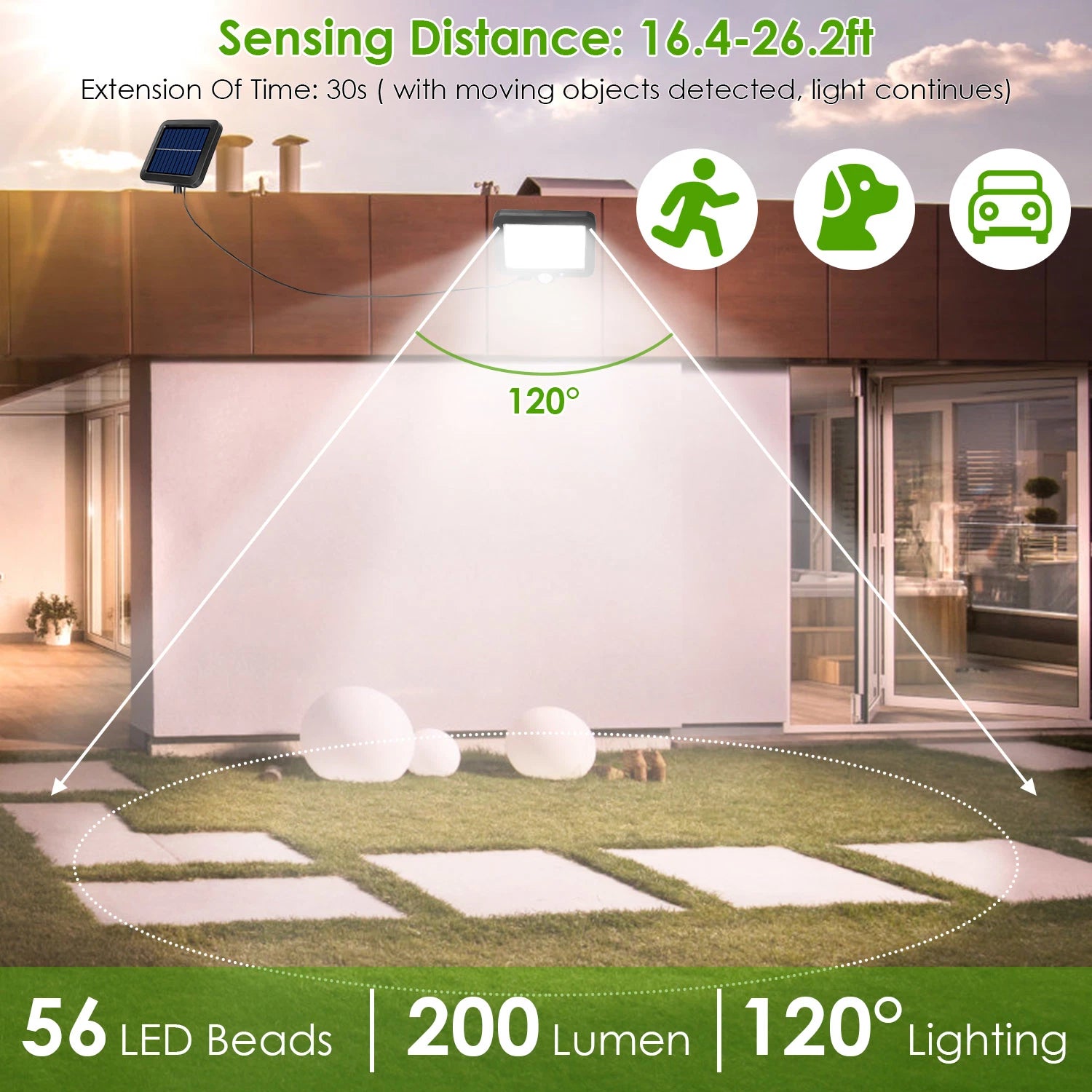 LAZYLIGHTS™ 56 LEDs Outdoor Solar Security Light Flood Light Wall Solar Lamp Motion Sensor Solar Light LED Garden Path Garage Light - Lazy Pro