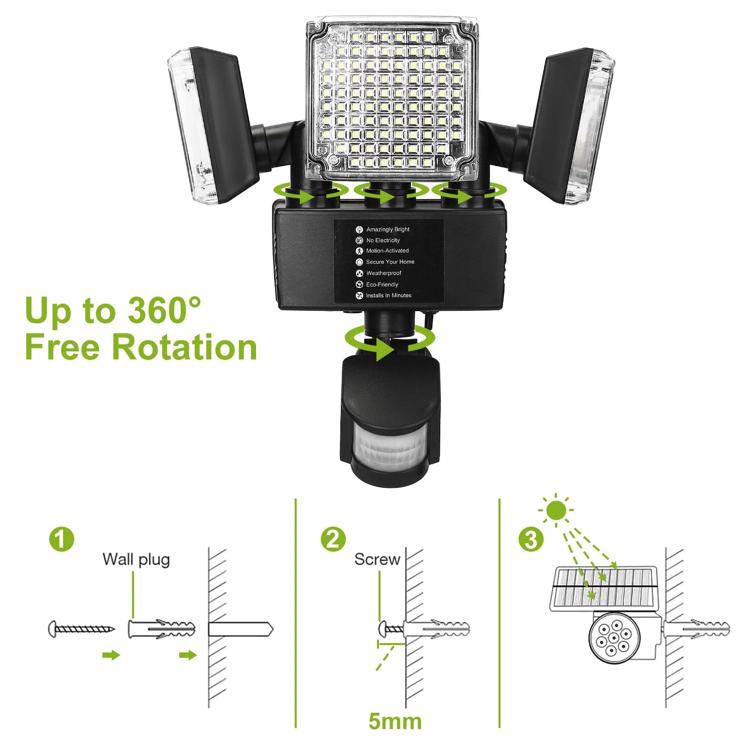 LAZYLIGHTS™ Solar Lights Outdoor 188 LEDs 1600lm Solar Security Lights Motion Sensor Lights 270°Lighting Angle Waterproof - Lazy Pro