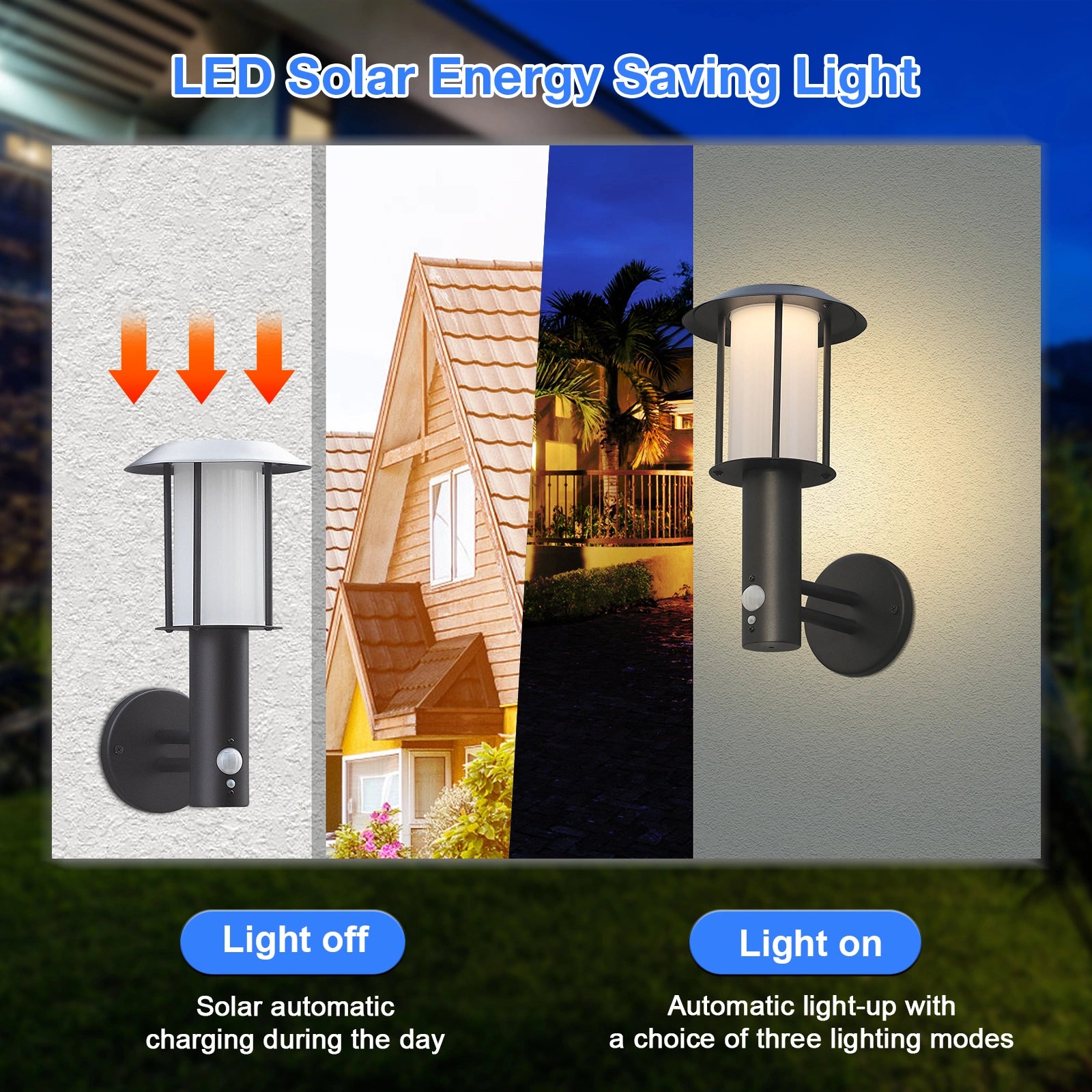 LAZYLIGHTS™ Solar Outdoor Wall Light Dusk to Dawn LED Lantern IP44 2047 - Lazy Pro