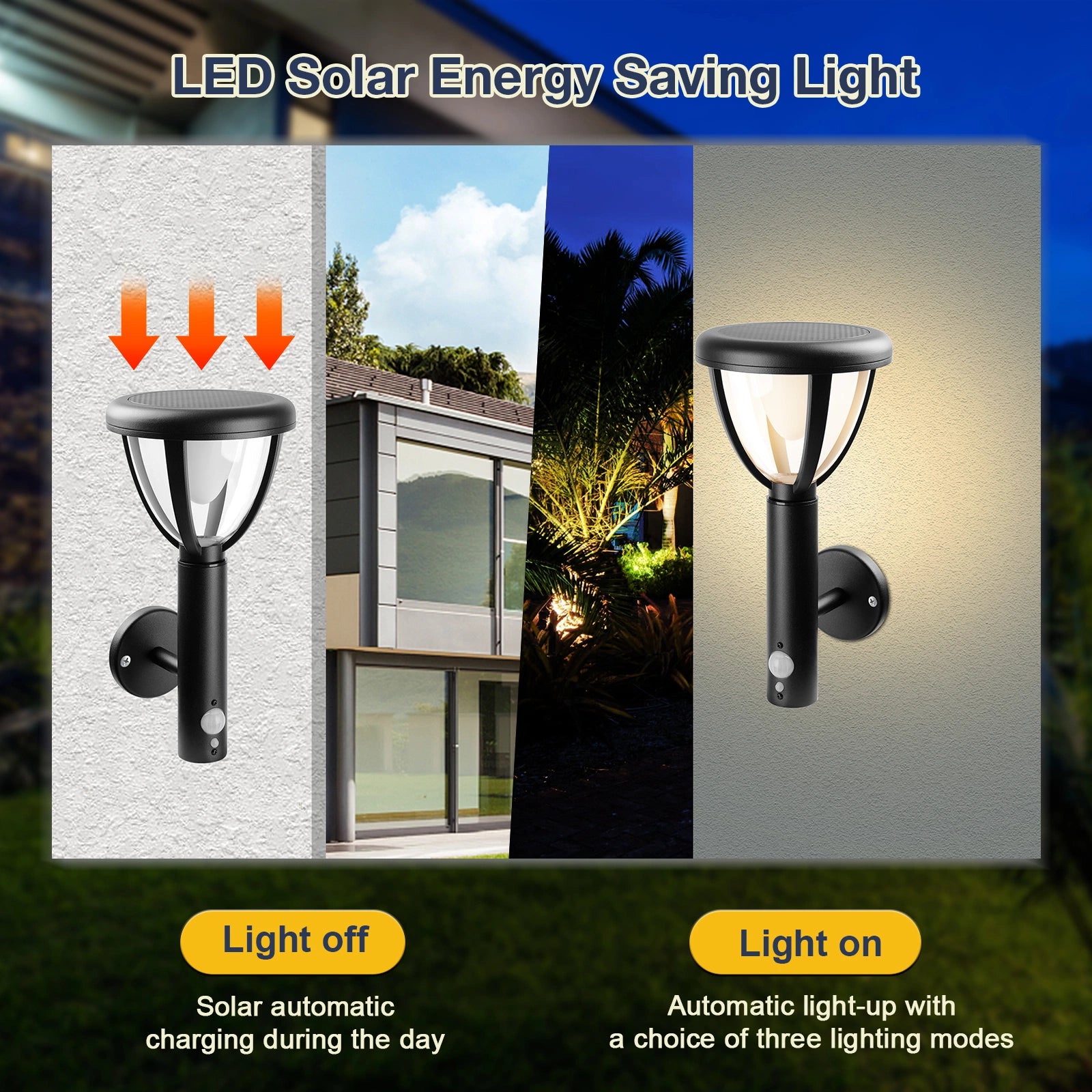 LAZYLIGHTS™ Solar Outdoor Wall Light Dusk to Dawn LED Lantern IP44 - Lazy Pro