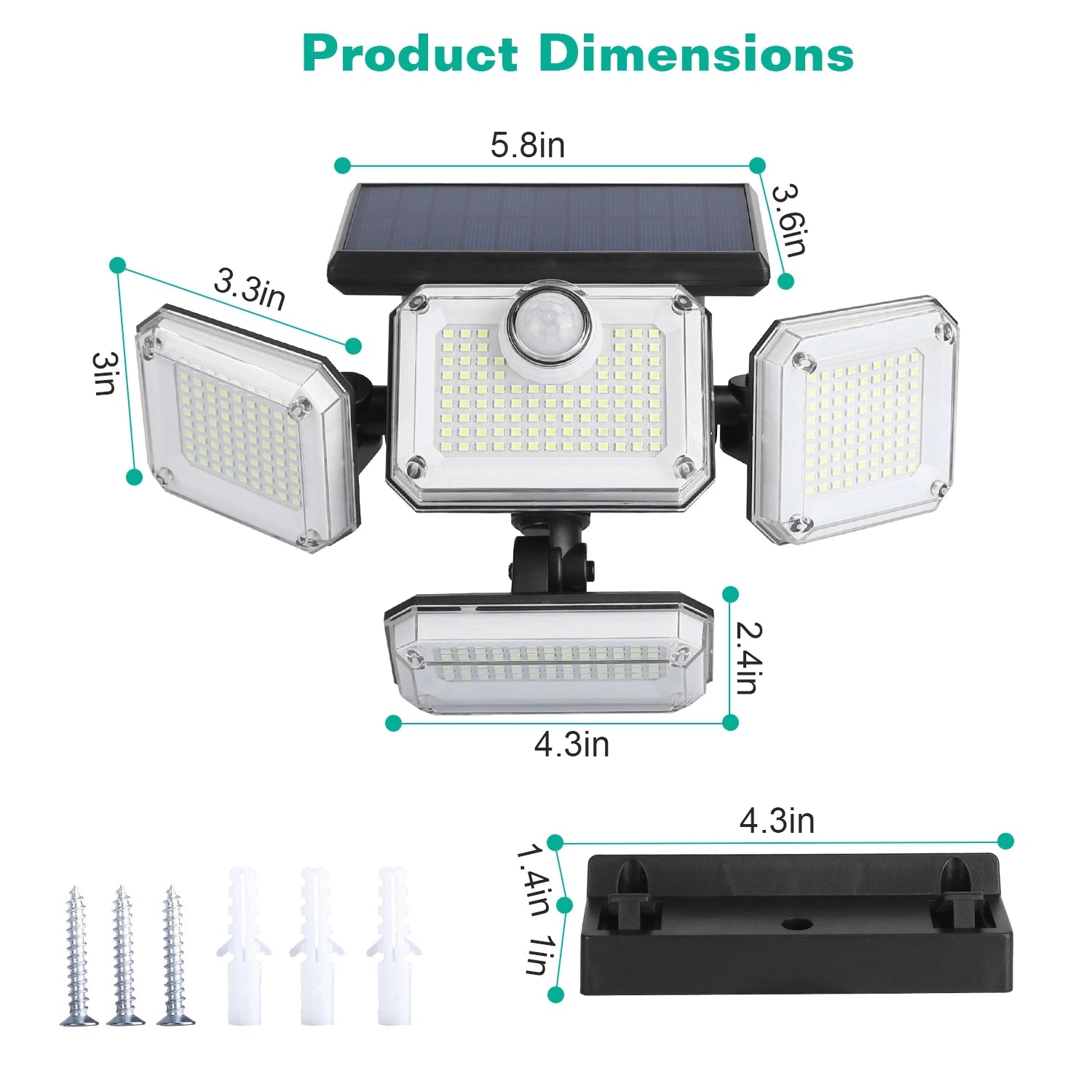 LAZYLIGHTS™ Solar Powered Wall Lights Outdoor Solar Motion Sensor Lights with 4 Adjustable Heads 333Pcs LED Beads 120° Sensing Angle Remote Control Waterproof for Yard Front Door Porch Garage - Lazy Pro