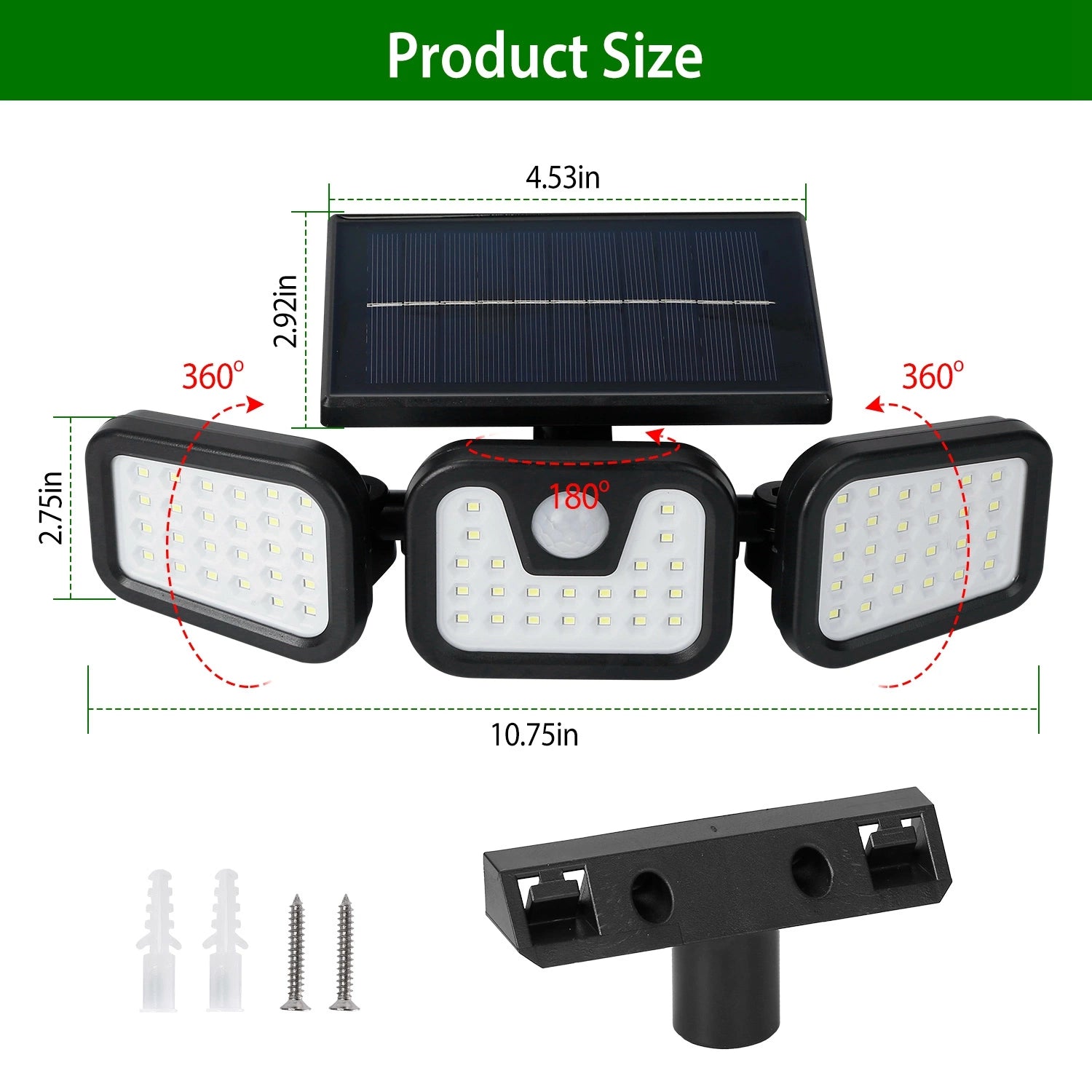 LAZYLIGHTS™ Solar Wall Lamp 74 LEDs 3 Adjustable Head Motion Sensor Flood Light IP65 Waterproof Security Light Outdoor - Lazy Pro