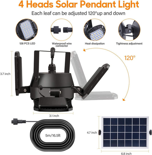 LazyPendant™ - Solar Pendant Lights, Indoor Solar Lights for Shed with Motion Sensor, 1000LM 128 LED Solar Pendant Light