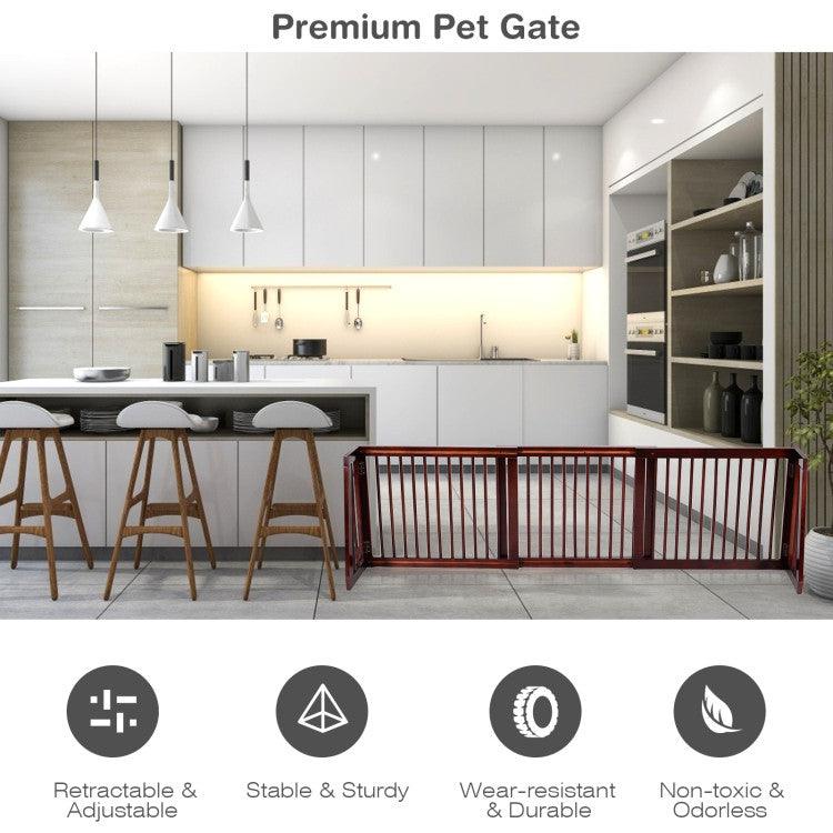 LazyPetGate™ Folding Adjustable Free Standing 3 Panel Wood Fence - Lazy Pro