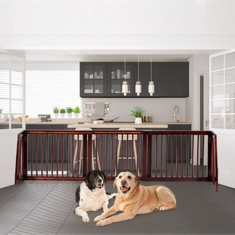 LazyPetGate™ Folding Adjustable Free Standing 3 Panel Wood Fence - Lazy Pro