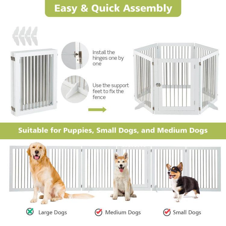 LazyPetGate™ Freestanding 6-Panel Dog Gate with 4 Support Feet for Stairs - Lazy Pro