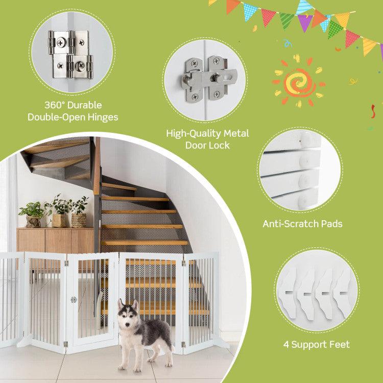 LazyPetGate™ Freestanding 6-Panel Dog Gate with 4 Support Feet for Stairs - Lazy Pro