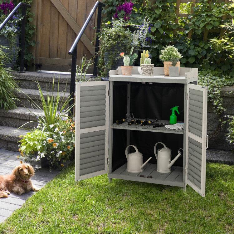 LazyPottingBench™ Garden Potting Bench Table with 2 Storage Shelves and Metal Plated Tabletop - Lazy Pro