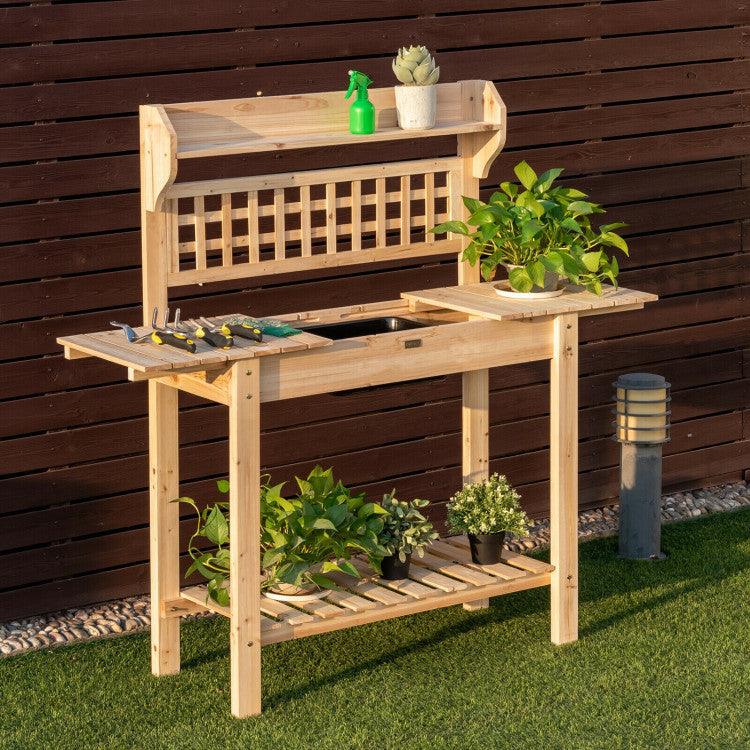 LazyPottingBench™ Garden Potting Bench Workstation Table with Sliding Tabletop Sink Shelves - Lazy Pro