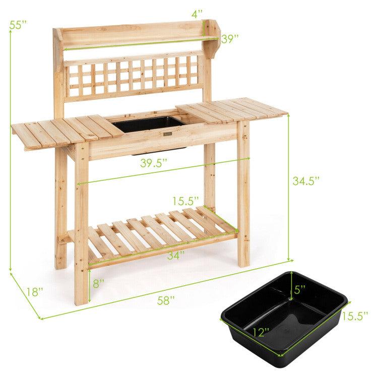 LazyPottingBench™ Garden Potting Bench Workstation Table with Sliding Tabletop Sink Shelves - Lazy Pro