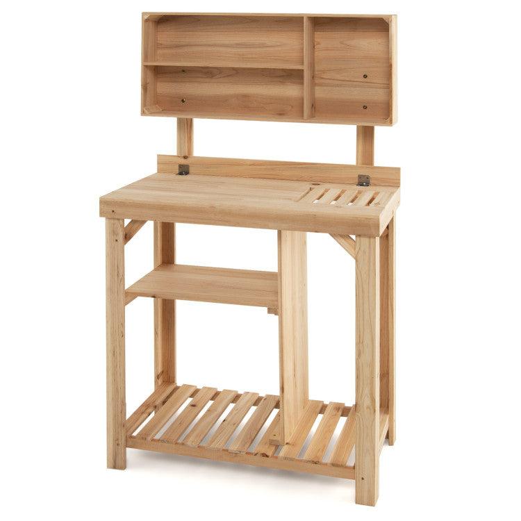 LazyPottingBench™ Garden Wooden Potting Table Workstation with Storage Shelf - Lazy Pro