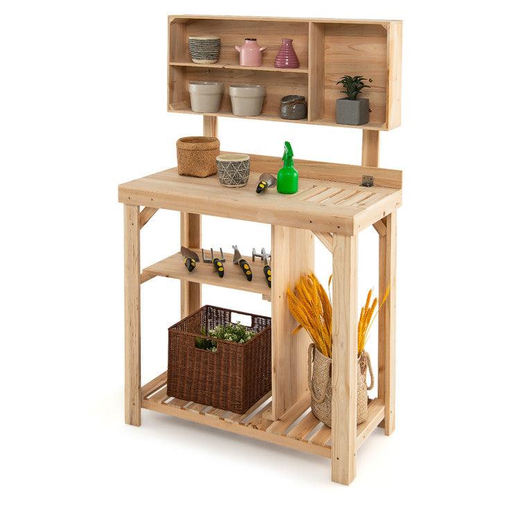 LazyPottingBench™ Garden Wooden Potting Table Workstation with Storage Shelf - Lazy Pro