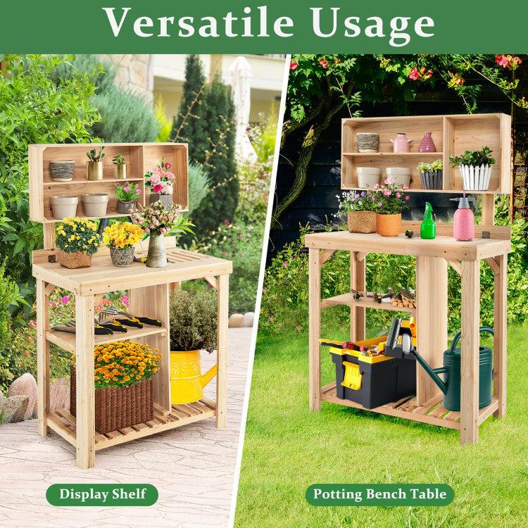 LazyPottingBench™ Garden Wooden Potting Table Workstation with Storage Shelf - Lazy Pro