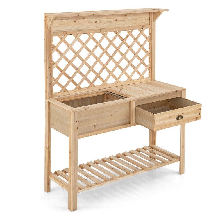 LazyPottingBench™ Wood Raised Garden Bed with Trellis - Lazy Pro