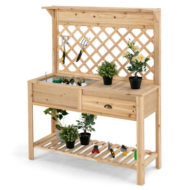 LazyPottingBench™ Wood Raised Garden Bed with Trellis - Lazy Pro