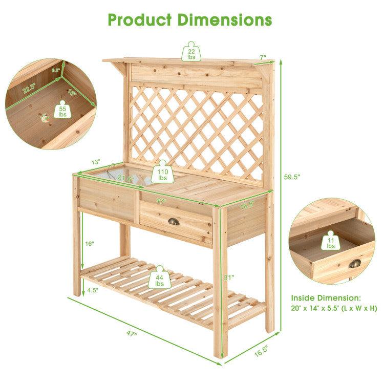 LazyPottingBench™ Wood Raised Garden Bed with Trellis - Lazy Pro