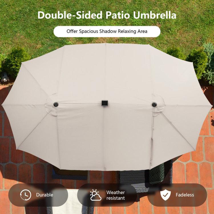 LazyRella™ 15 Feet Double-Sided Patio Umbrella with 48 LED Lights - Lazy Pro
