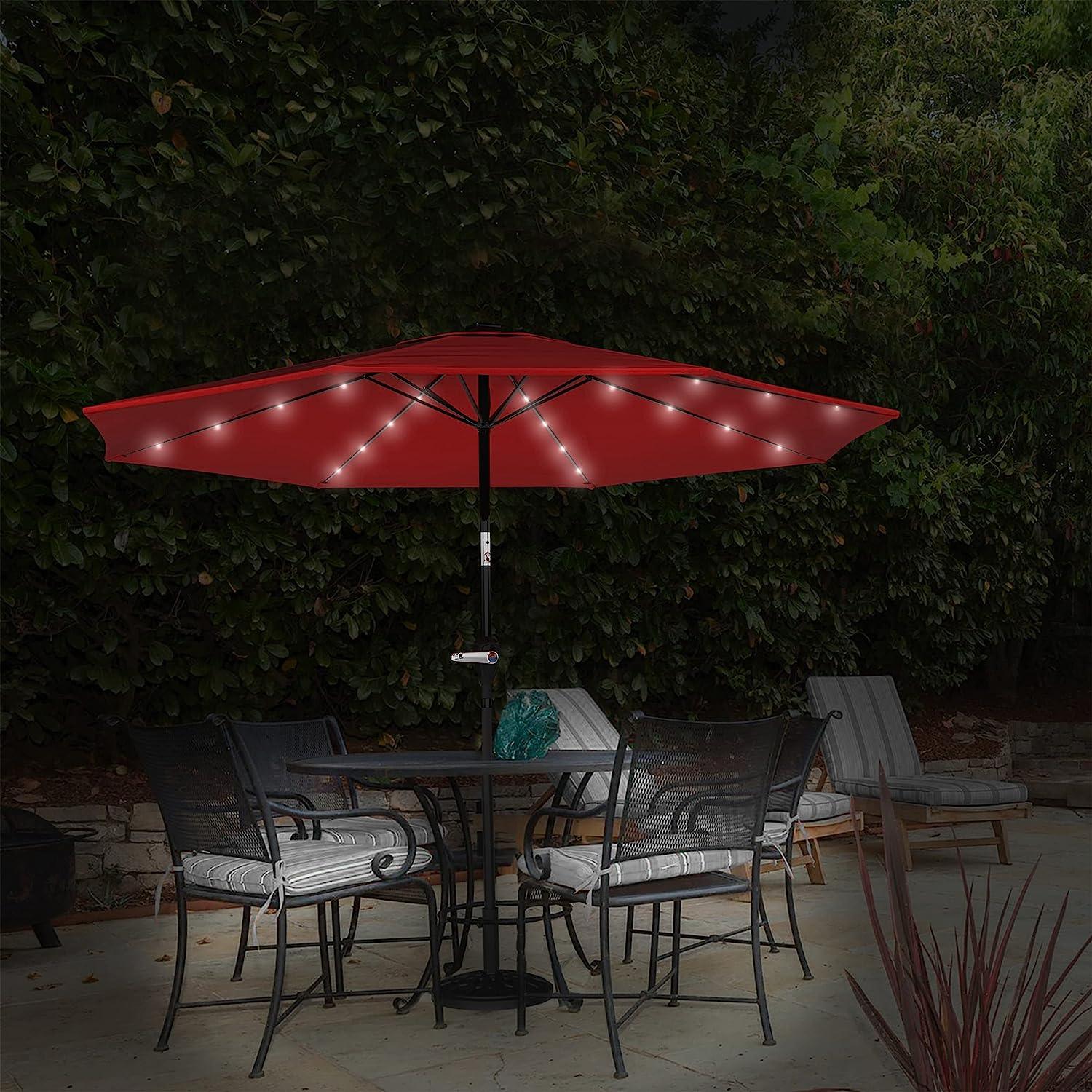 LazyRella™ LED Rectangle Patio Umbrella,6.5x10ft Market Table Umbrella with Solar Powered Lights-Maroon - Lazy Pro