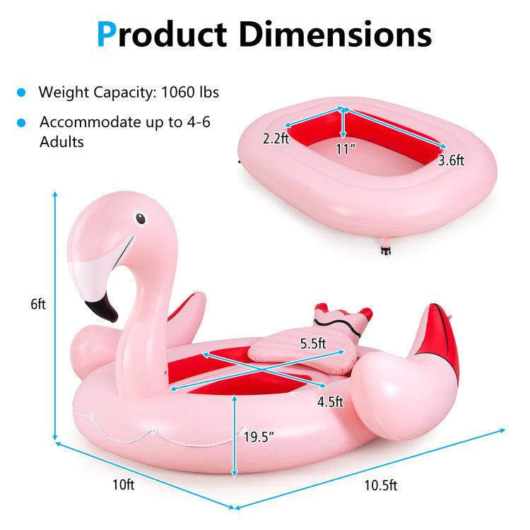 LazySwim™ 6 People Inflatable Flamingo Floating Island with 6 Cup Holders for Pool and River - Lazy Pro