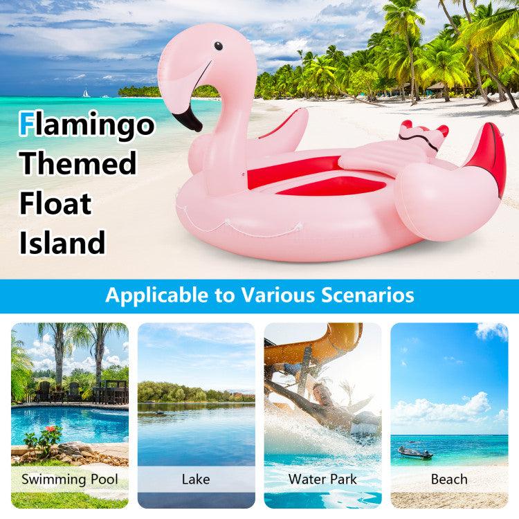 LazySwim™ 6 People Inflatable Flamingo Floating Island with 6 Cup Holders for Pool and River - Lazy Pro