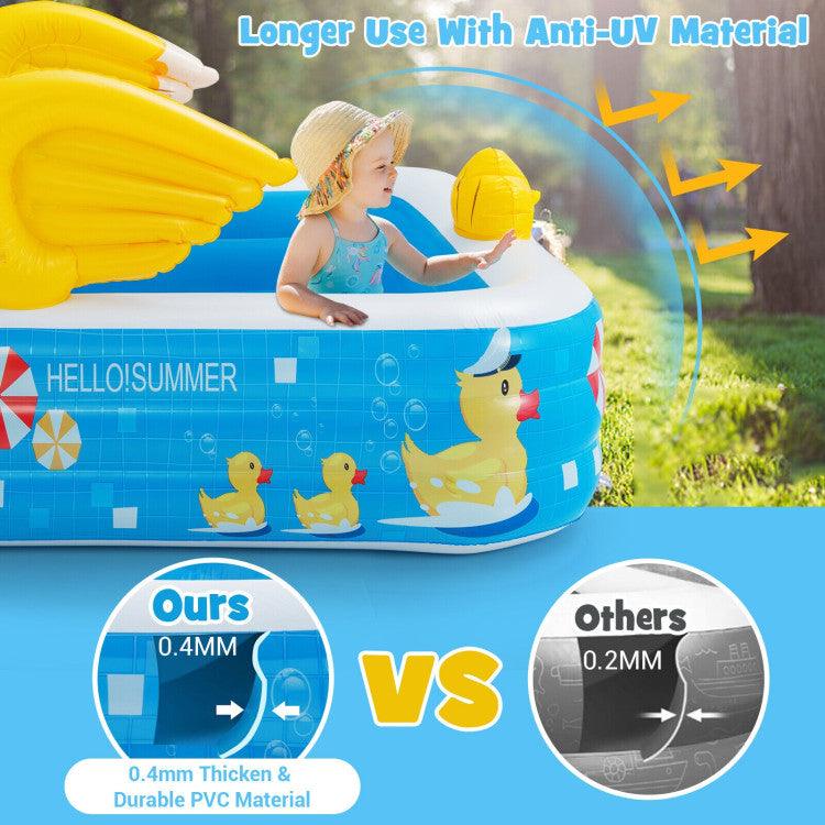LazySwim™ Inflatable Swimming Pool Duck Themed Kiddie Pool with Sprinkler for Age Over 3 - Lazy Pro