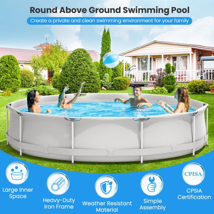 LazySwim™ Round Above Ground Swimming Pool With Pool Cover - Lazy Pro